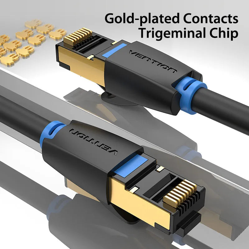 CAT8 10G Ethernet cable flat and round versions with RJ45 connectors in various lengths