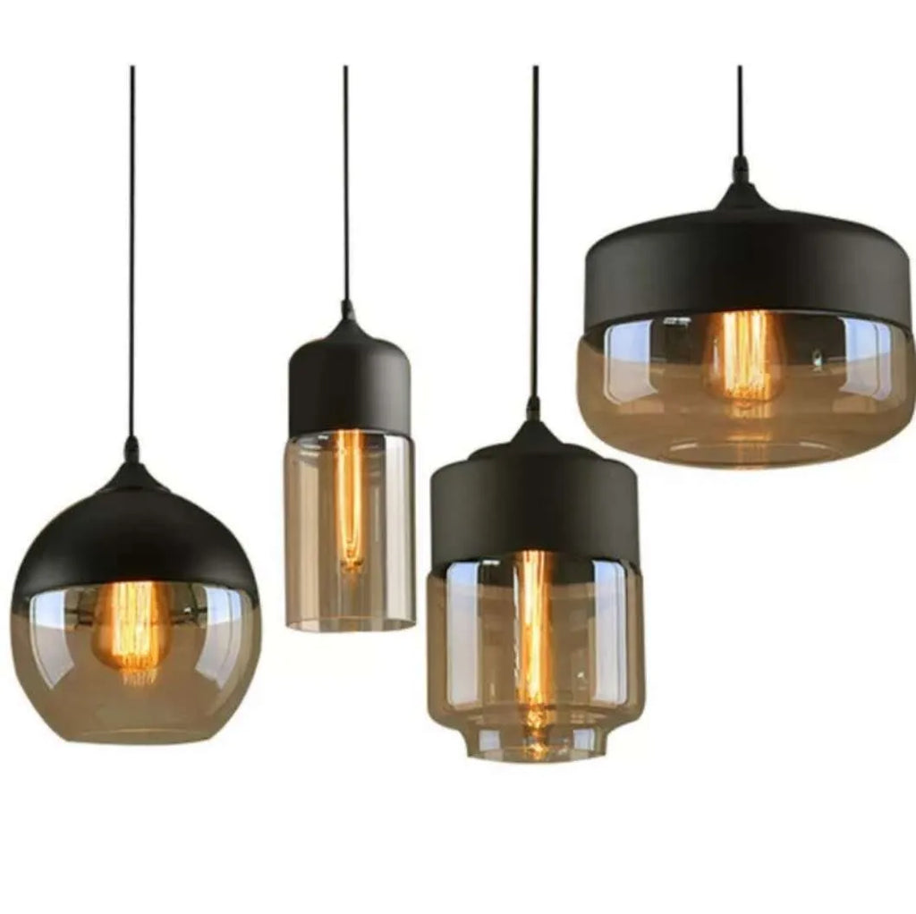 Industrial glass chandelier LED ceiling light with glass lampshade and button switch in American style