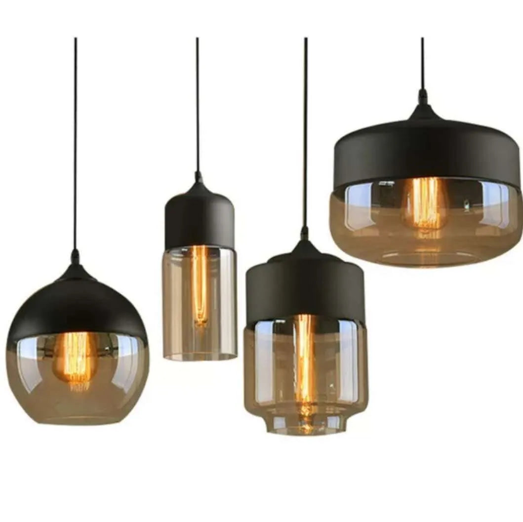 Industrial glass chandelier LED ceiling light with glass lampshade and button switch in American style