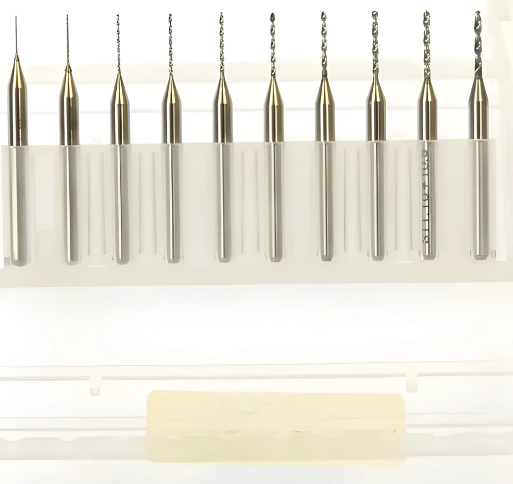 Set of tungsten steel micro engraving drill bits for precision electronics and hardware work.