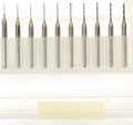 Set of tungsten steel micro engraving drill bits for precision electronics and hardware work.