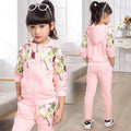 Children's hooded jumper suit set in pink, red or yellow with long sleeves for spring and autumn wear