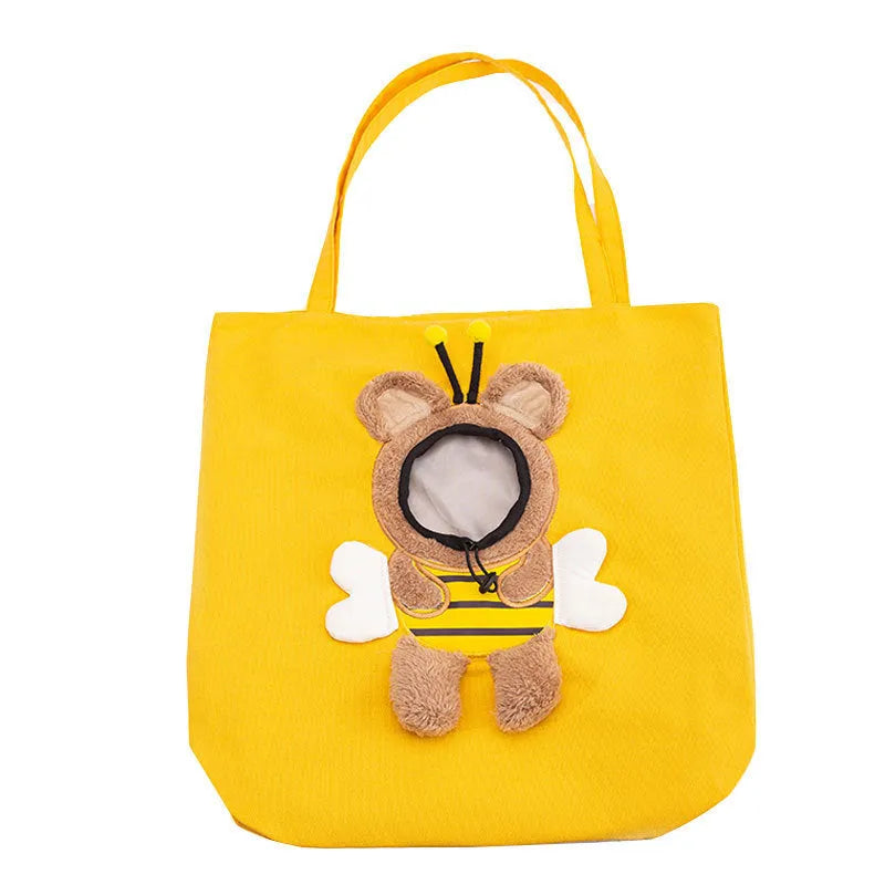Little Bee Design canvas pet carrier shoulder bag with safety zippers and 3D animal pattern
