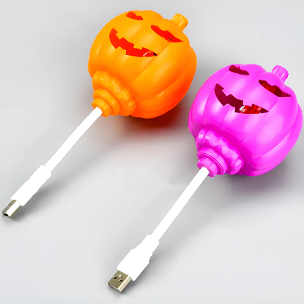 Plastic pumpkin lamp with USB charging in purple or yellow light colour option
