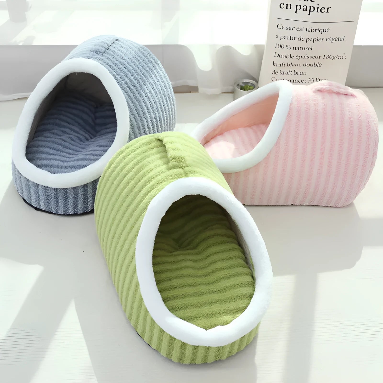 Thickened three-dimensional cat nest bed in macaron design with soft cloth material