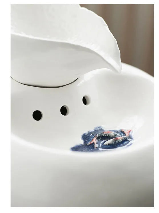 White and pink porcelain leaf automatic cat water dispenser with EU or US plug option
