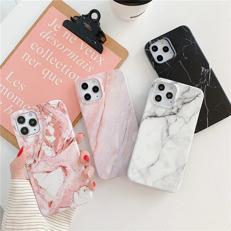 Marble frosted TPU phone case for iPhone 12 series, black colour variant, showing rear surface texture