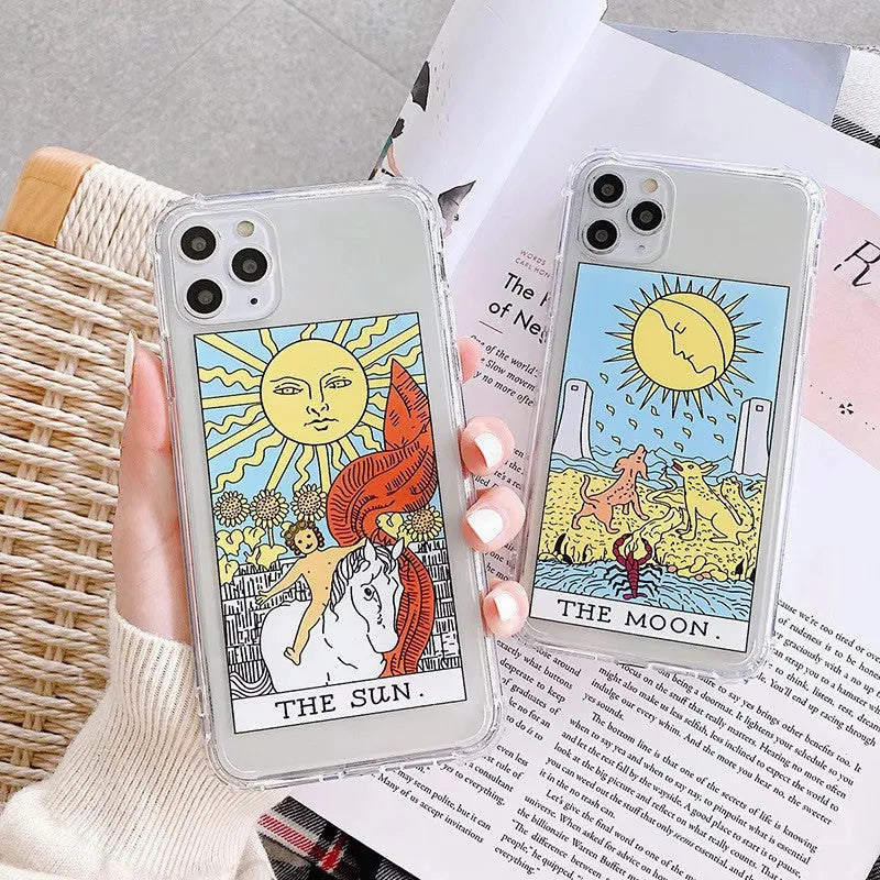 Creative Mythology comic graffiti iPhone case in Sun and Moon colours on a silicone TPU back cover.