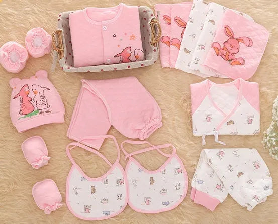Pink radish rabbit print cotton baby girl clothes set with thick fleece lining for newborns