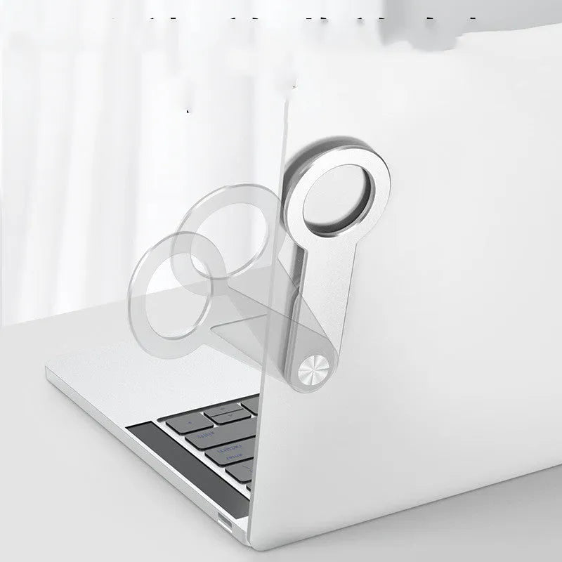 Metallic silver aluminium alloy desktop mobile phone holder with magnetic mount.