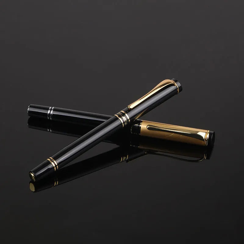 Metal calligraphy pen with gold tip nib, black colour, 0.5mm point, squeeze ink system