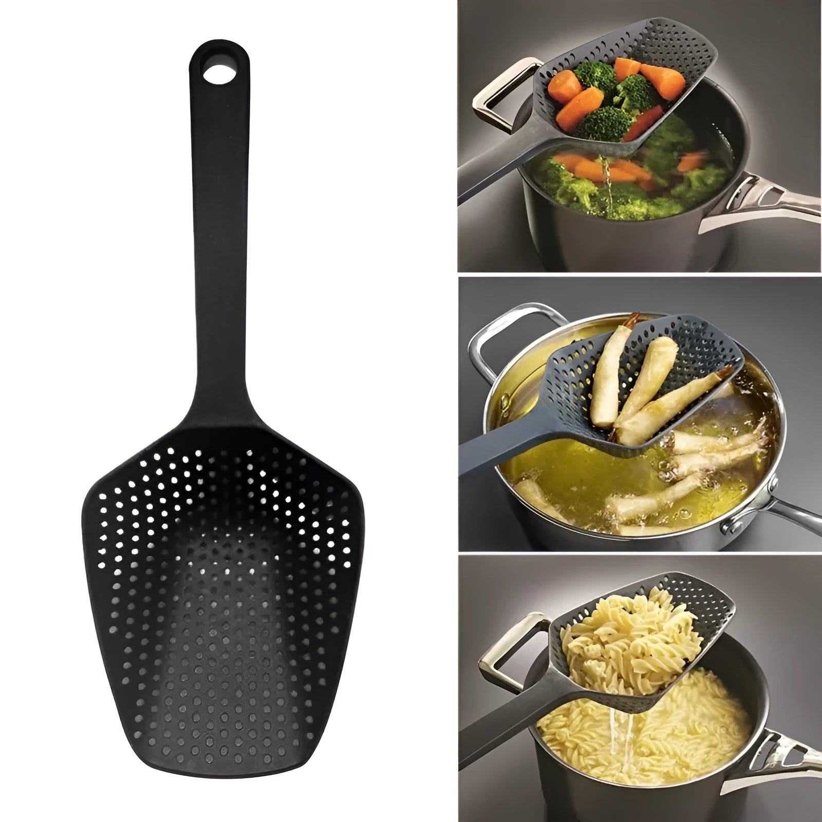 Plastic kitchen strainer scoop with large capacity design in multiple colour options