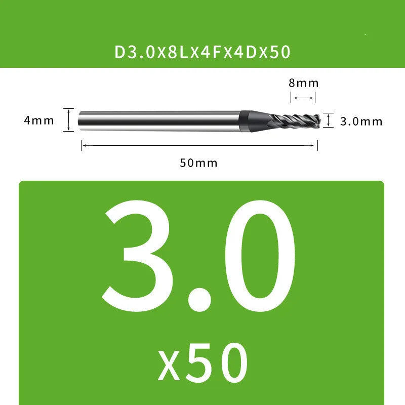 Tungsten steel 4-blade end mill with ball nose for contour milling