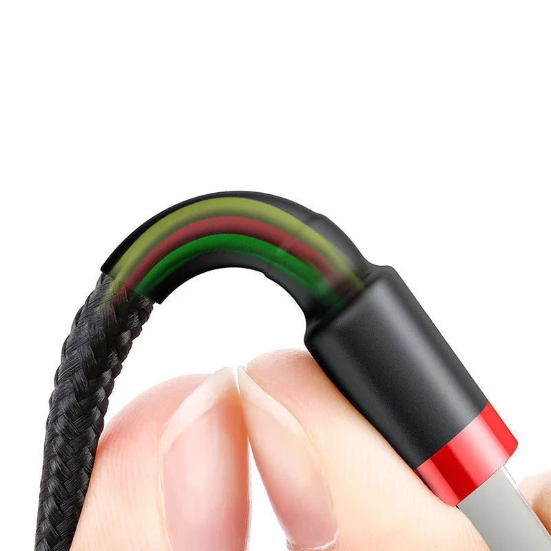 Red and black USB-C to Lightning charging cable for Apple devices with 1 metre length and fast charging capability