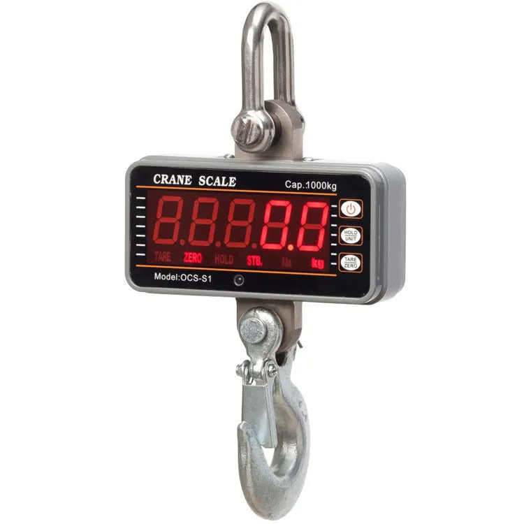 Orange electronic crane scale for industrial weighing with digital display and 500kg capacity