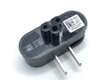 Black folding US plug for laptop chargers showing straight and 90-degree angled positions.