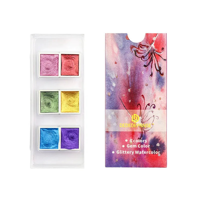 Boxed set of solid pearlescent watercolour pigments in Gem, Pearl or Starlight colour options