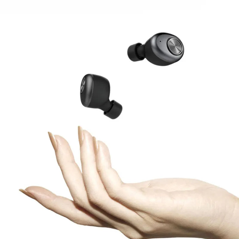 Black wireless Bluetooth headset for hands-free calling with mobile devices
