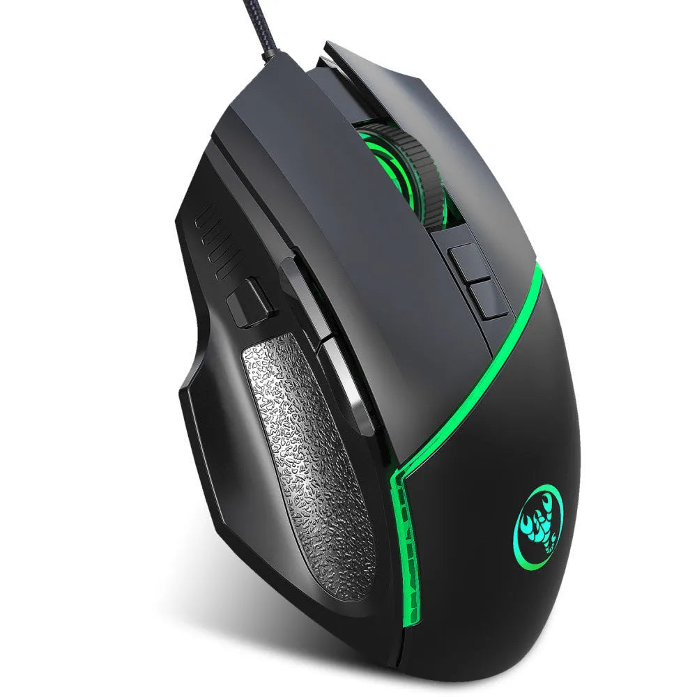 A876 black wired gaming mouse with 8 buttons and 7-colour breathing light