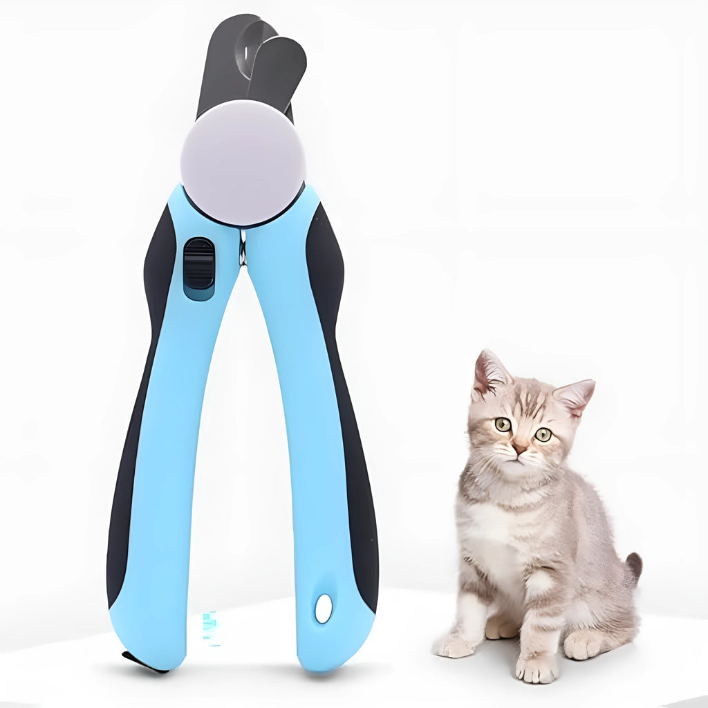 Blue heavy duty dog nail clippers with safety guard for large breed thick nails on a white background.