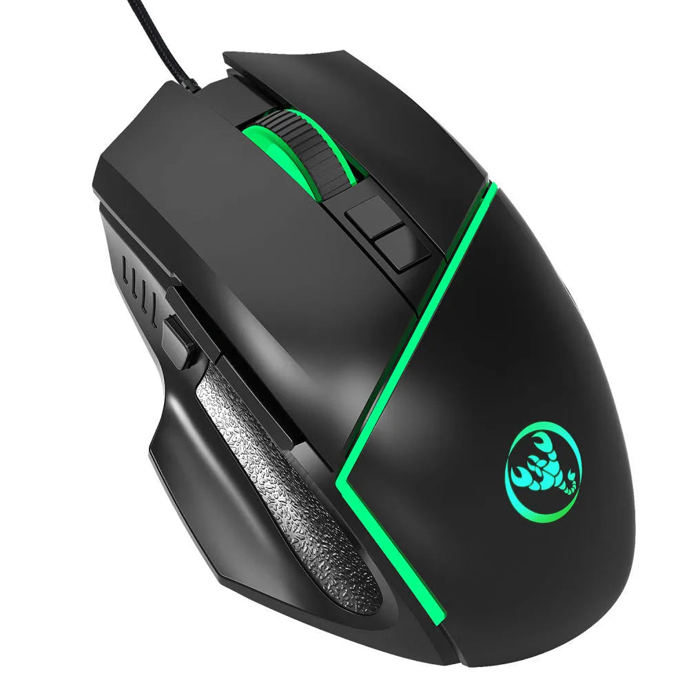 A876 black wired gaming mouse with 8 buttons and 7-colour breathing light