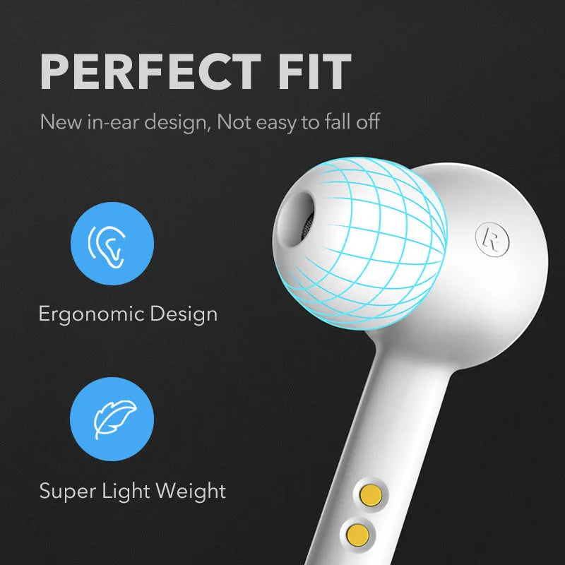 Black and white true wireless Bluetooth earbuds with an IPX5 waterproof rating.