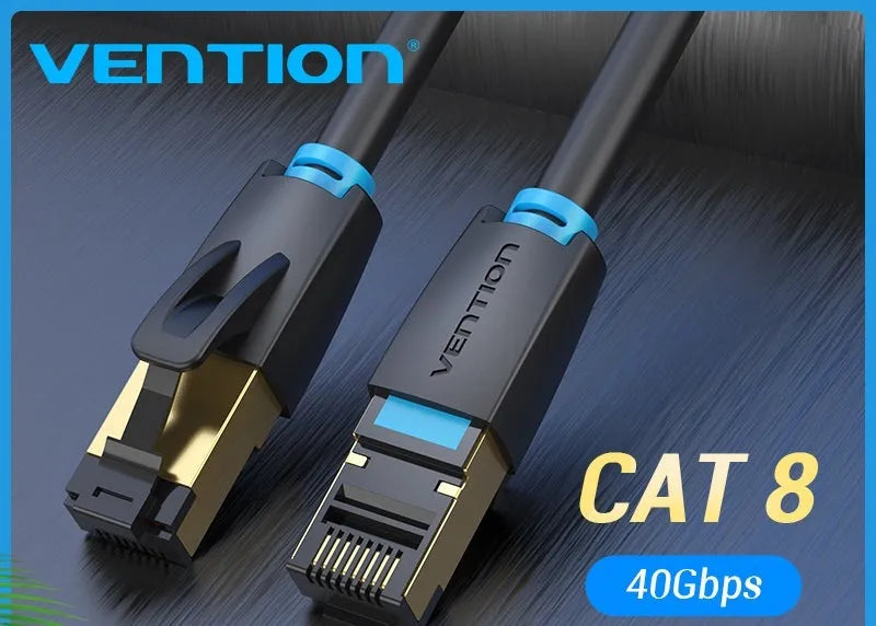 CAT8 10G Ethernet cable flat and round versions with RJ45 connectors in various lengths