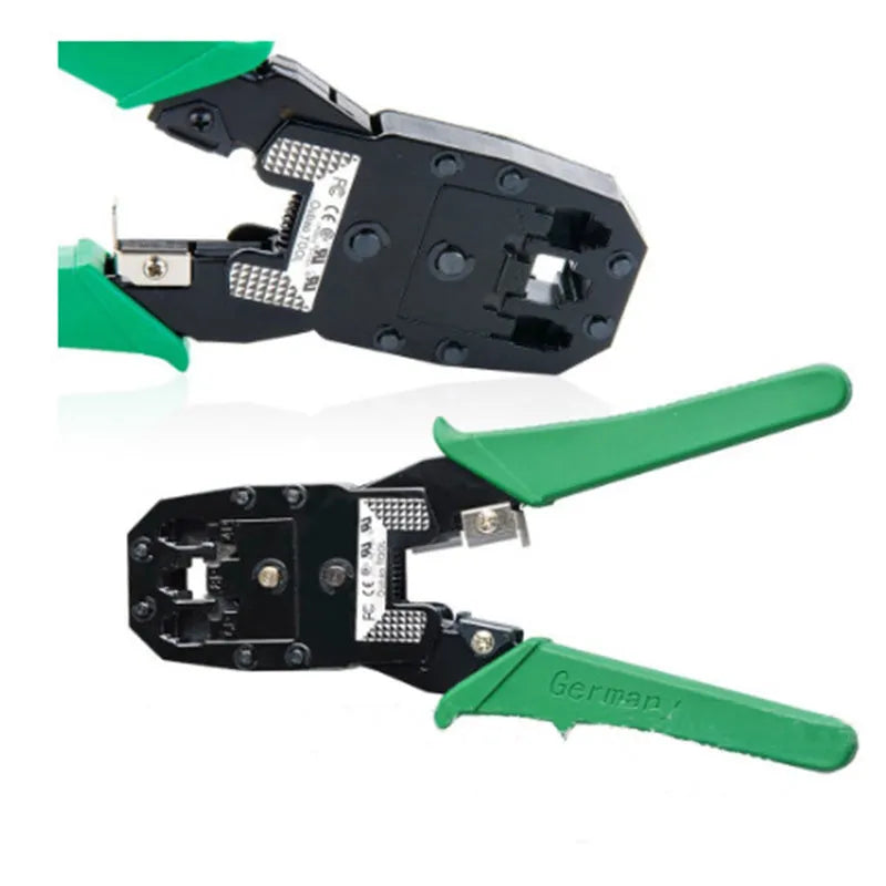 Network toolkit combination set in tool bag with crimping pliers, tester, knives, screwdrivers and RJ45 crystal heads