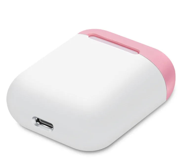 Split-shell silicone protective case for Apple AirPods charging box in a selection of colours on a plain background.
