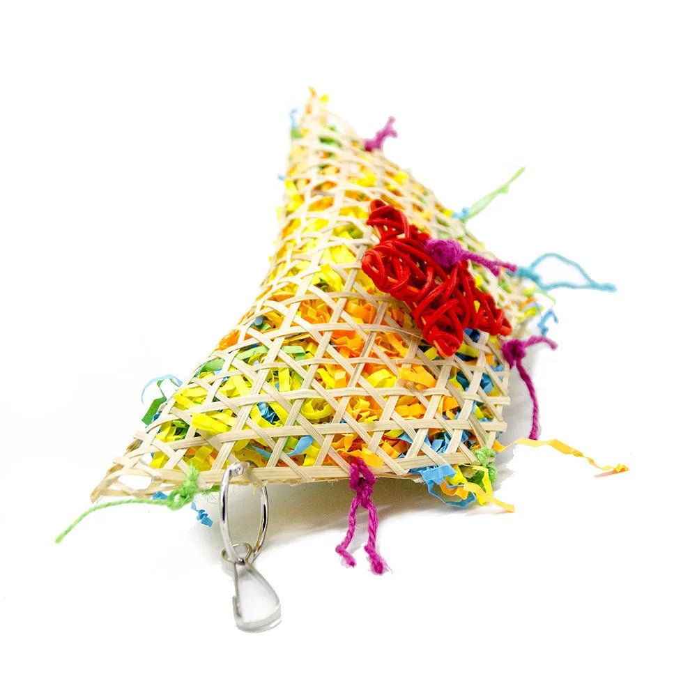 Bird brushed straw toy 20cm diameter natural chewing foraging toy with hook