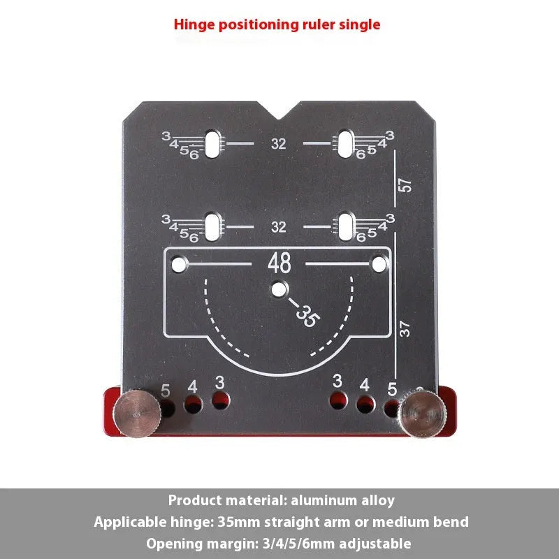 Red aluminium alloy hinge locator tool for 35mm cabinet hinges with adjustable margin settings