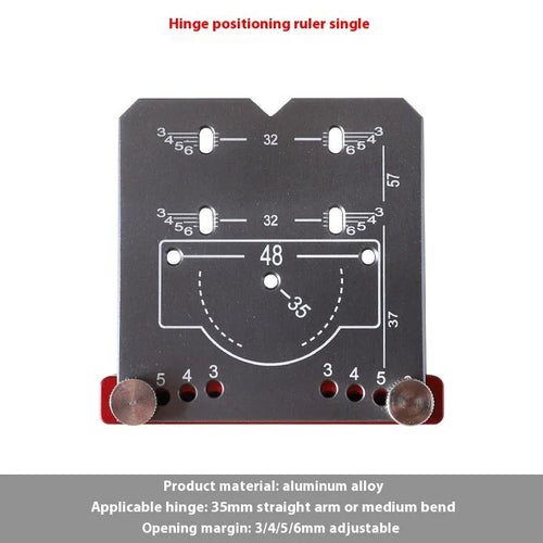 Red aluminium alloy hinge locator tool for 35mm cabinet hinges with adjustable margin settings