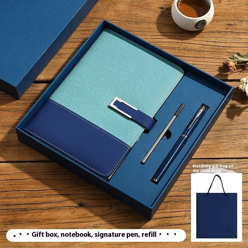A5 soft PU leather business notebook in brown, black, green, red, or blue with gift box option
