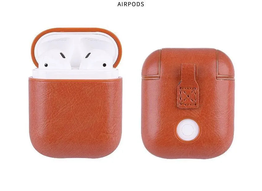 Genuine leather AirPods case in four colour options: black, brown, light brown, red