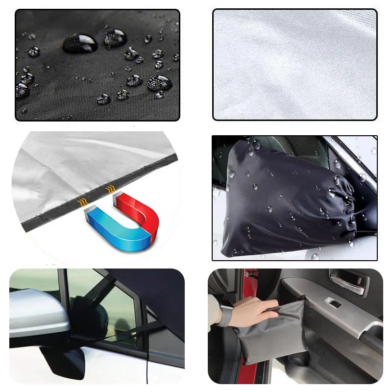 Car snow cover with magnetic strips on front windshield, made of 210D silver coated Oxford cloth