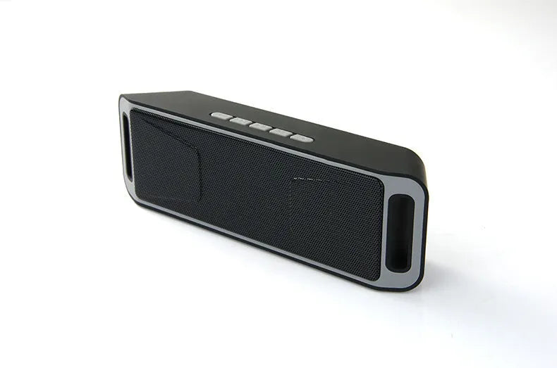SC208 black rectangular Bluetooth speaker with iron mesh grille and silicone base