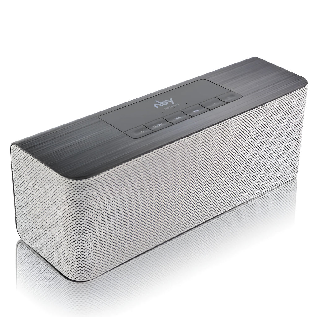 NBY5540 wireless Bluetooth speaker in silver grey with dual speakers and hands-free microphone