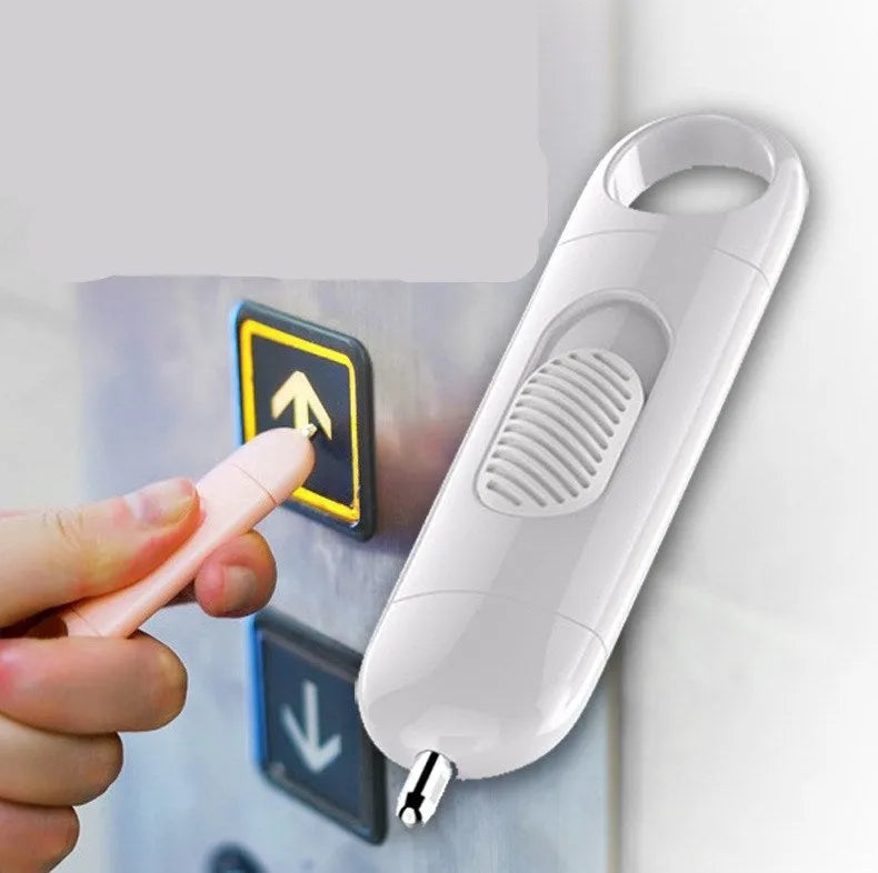 Contactless keypad disinfection tool in black, ABS plastic body with metal silver plating, for elevator and ATM use
