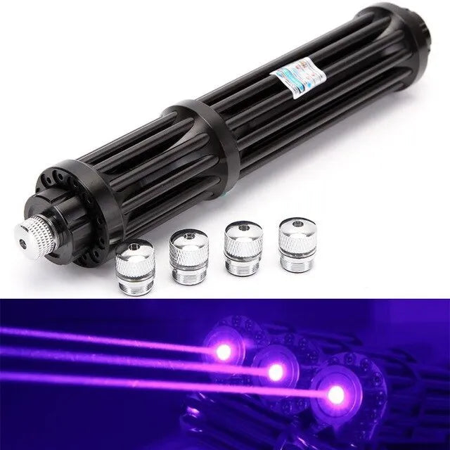 Black aluminium extended flashlight with laser indicator and tail cap switch.
