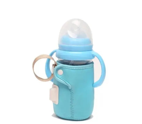 Orange and blue USB-powered baby bottle warmer sleeve with cotton fabric and PC materials