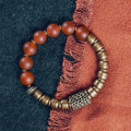 Ethnic style natural crystal couple's bracelet in green or red agate with retro design