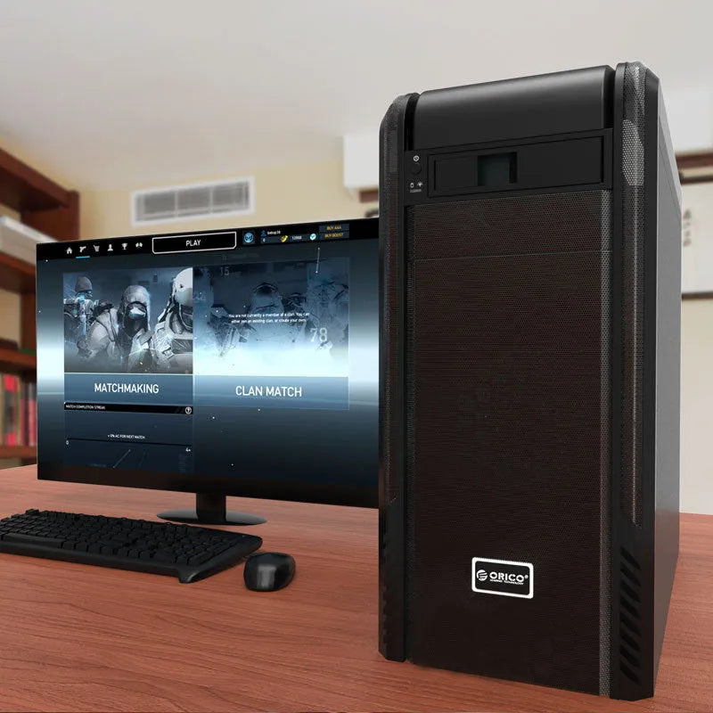 Black hard disk tray for desktop computer vertical chassis installation in CD-ROM bay