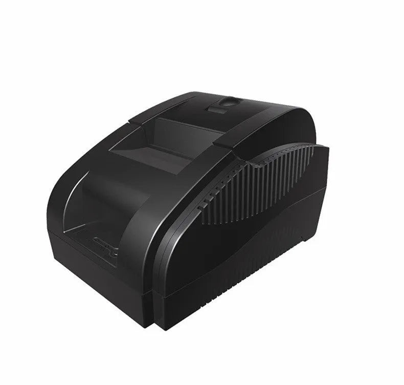Bluetooth thermal receipt printer for takeaway orders, 58mm paper roll loaded, USB cable attached