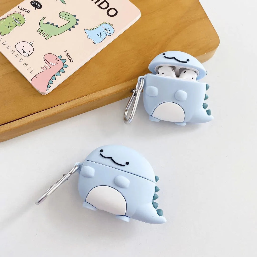 Blue silicone AirPods case with baby dragon design for Apple AirPods models 1, 2 and 3