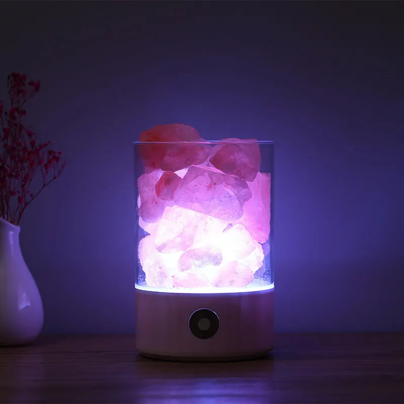 USB Himalayan salt LED lamp with 5 colour-changing modes, 94 mm size, ABS and PC construction, black finish