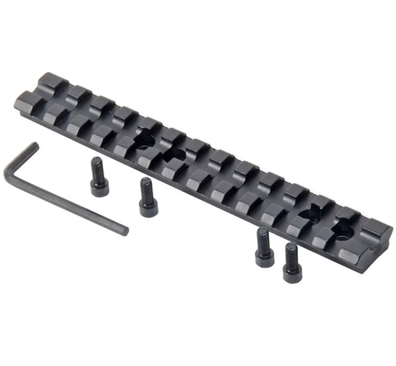 Black aluminium Weaver Picatinny shotgun scope mount 5.5-inch rail with allen key and mounting screws