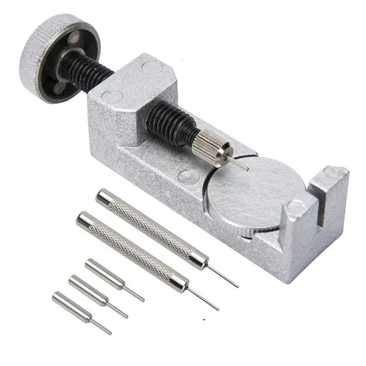 Silver metal watch strap link remover tool set for adjusting bracelet links
