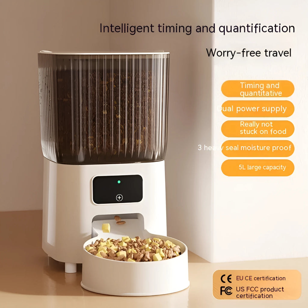 5L automatic pet feeder with stainless steel bowl, WiFi app control and timing quantitative feeding for cats