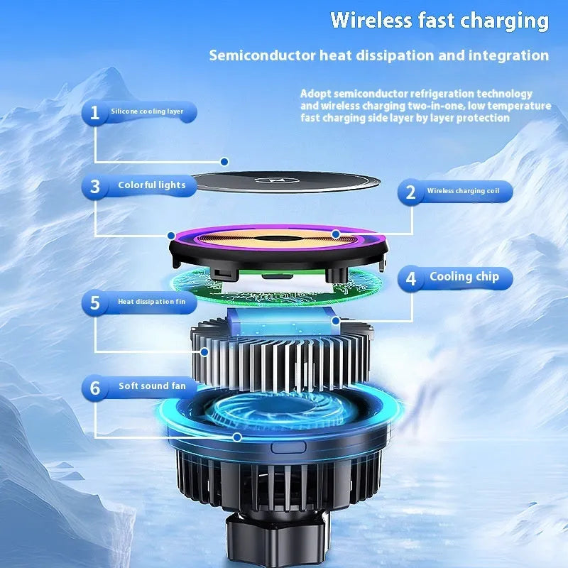 Magnetic car wireless charger navigation rack in black, 15W fast charging, 60.7 x 45.5 mm