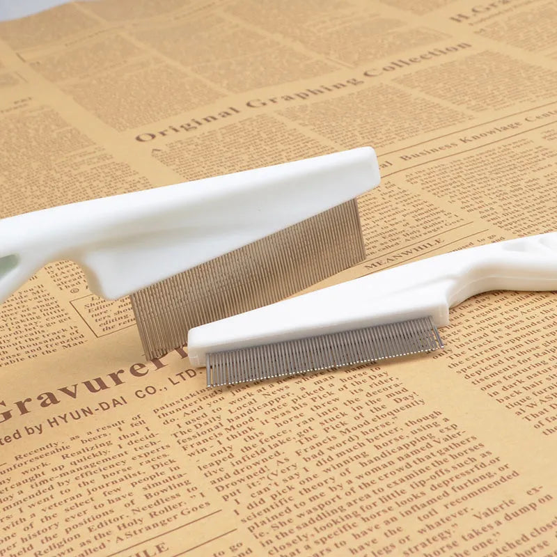 Flea comb for dogs and cats with handle, small 14cm and large 18cm sizes, in white, blue, red or black